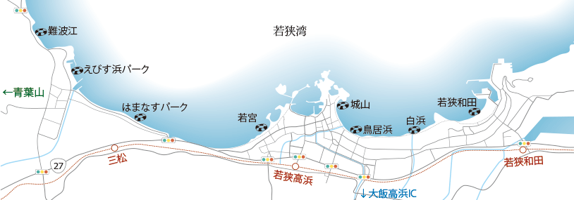 高浜町の海水浴場の地図